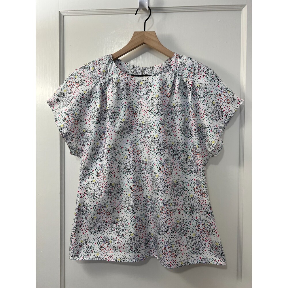 Vintage Notations Women's Colorful Short Sleeve Blouse Top Shoulder Pads Size 12